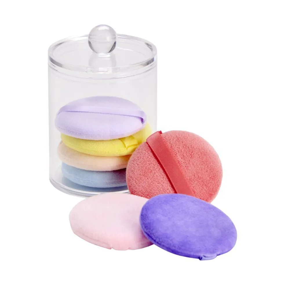 Boîte rangement cosmétique ronde avec 7 éponges démaquillantes multicolores Ø7xH9cm