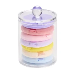Boîte rangement cosmétique ronde avec 7 éponges démaquillantes multicolores Ø7xH9cm
