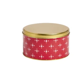 Boîte ronde en métal rouge irisé et doré Ø13,5xH7cm
