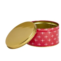 Boîte ronde en métal rouge irisé et doré Ø13,5xH7cm