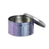 Boîte ronde en métal violet irisé et gris argenté Ø13,5xH7cm