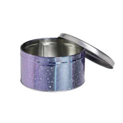 Boîte ronde en métal violet irisé et gris argenté Ø13,5xH7cm