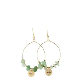 Boucles d'oreilles anneau avec pierres vertes et pendentif