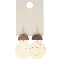 Boucles d'oreilles bois et métal martelé doré L3,5cm