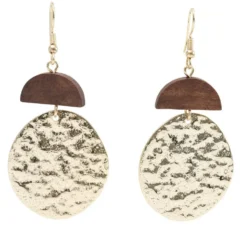 Boucles d'oreilles bois et métal martelé doré L3,5cm