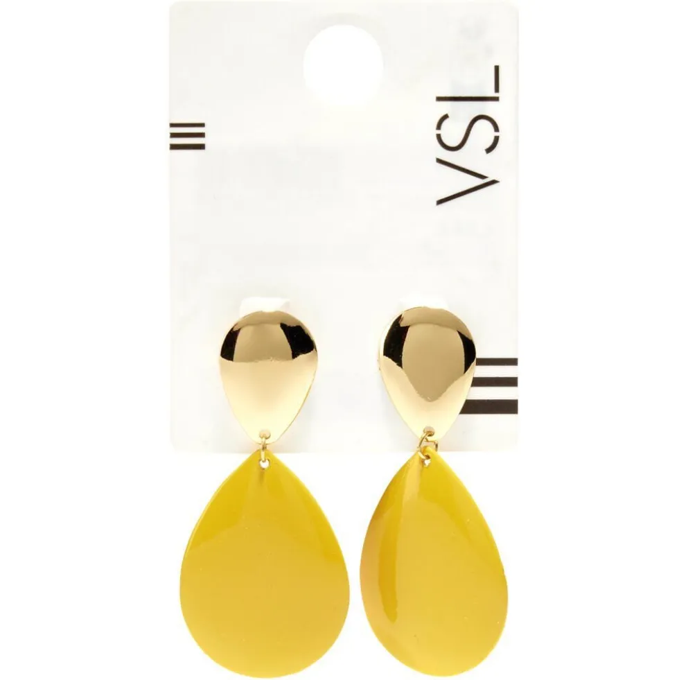 Boucles d'oreilles boutons argenté avec goutte pleine orange