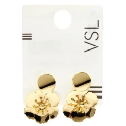 Boucles d'oreilles boutons avec fleur tombante noir et doré