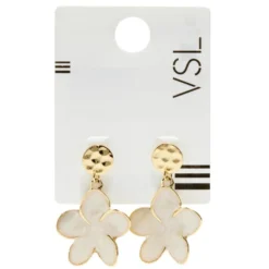 Boucles d'oreilles boutons dorées avec fleur pendante