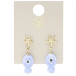 Boucles d'oreilles céramique étoile de mer et poisson zinc doré L2cm