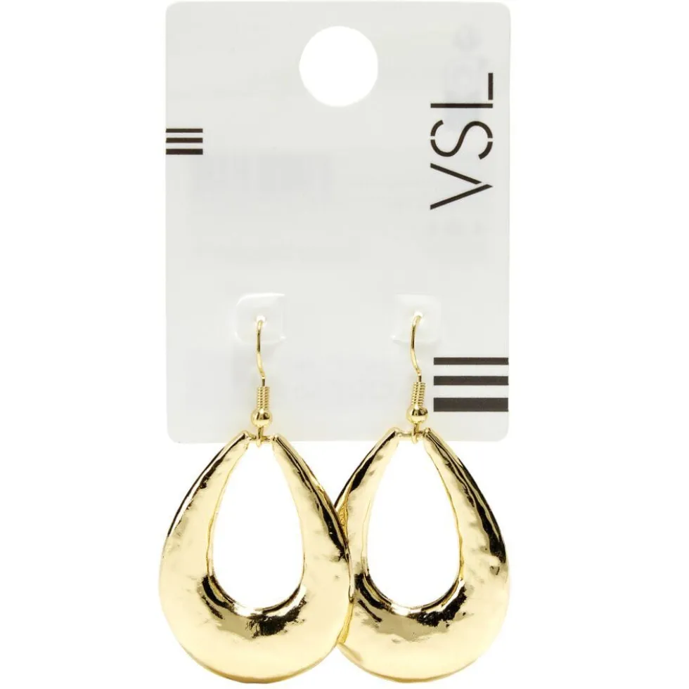 Boucles d'oreilles crochets forme goutte large ajourée martelée zinc argenté