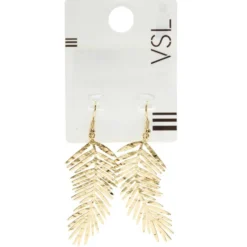 Boucles d'oreilles crochets pendantes grande feuille dorée