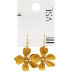 Boucles d'oreilles crochets zinc doré fleur pendante jaune