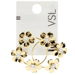 Boucles d'oreilles créoles avec 3 fleurs dorés