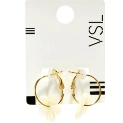 Boucles d'oreilles créoles dorées avec fleur nacre blanche