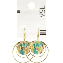 Boucles d'oreilles créoles doubles 2 ronds métal doré et bois marron