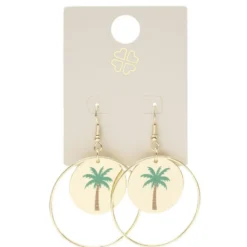 Boucles d'oreilles créoles palmier métal doré L4cm