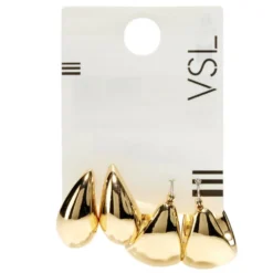 Boucles d'oreilles dorées lisses puce ronde et forme goutte 2 paires