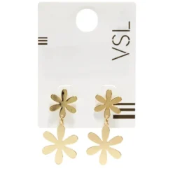 Boucles d'oreilles double fleur métal doré