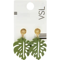 Boucles d'oreilles en bois en forme de feuille verte