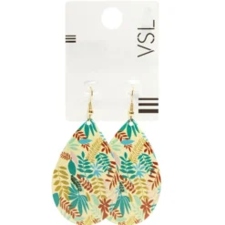 Boucles d'oreilles gouttes métal et bois motif tropical