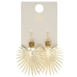 Boucles d'oreilles métal et bois feuille dorées L4cm