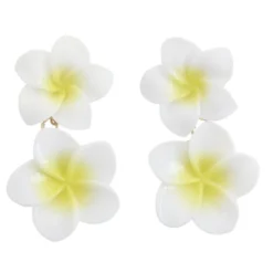 Boucles d'oreilles époxy double fleur de tiaré jaune et blanche L2,5cm