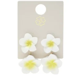 Boucles d'oreilles époxy double fleur de tiaré jaune et blanche L2,5cm