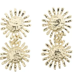Boucles d'oreilles soleil double zinc doré L3cm