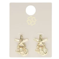 Boucles d'oreilles étoile de mer et coquillage zinc doré L2cm