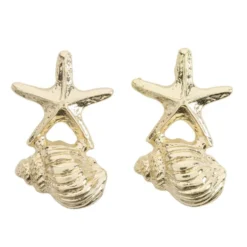 Boucles d'oreilles étoile de mer et coquillage zinc doré L2cm