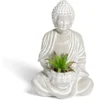 Bouddha en ciment avec plante artificielle H12,3cm