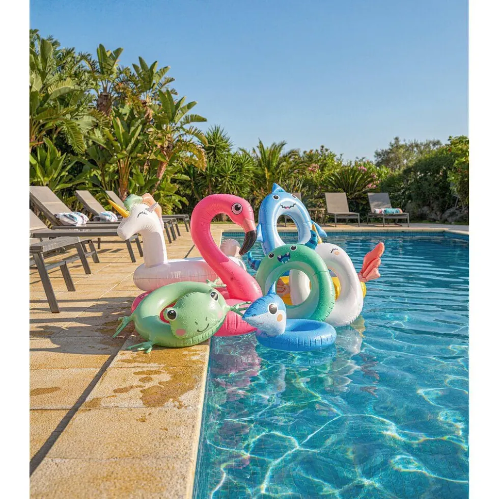 Bouée gonflable licorne Squichy plastique blanc et rose 91x116cm