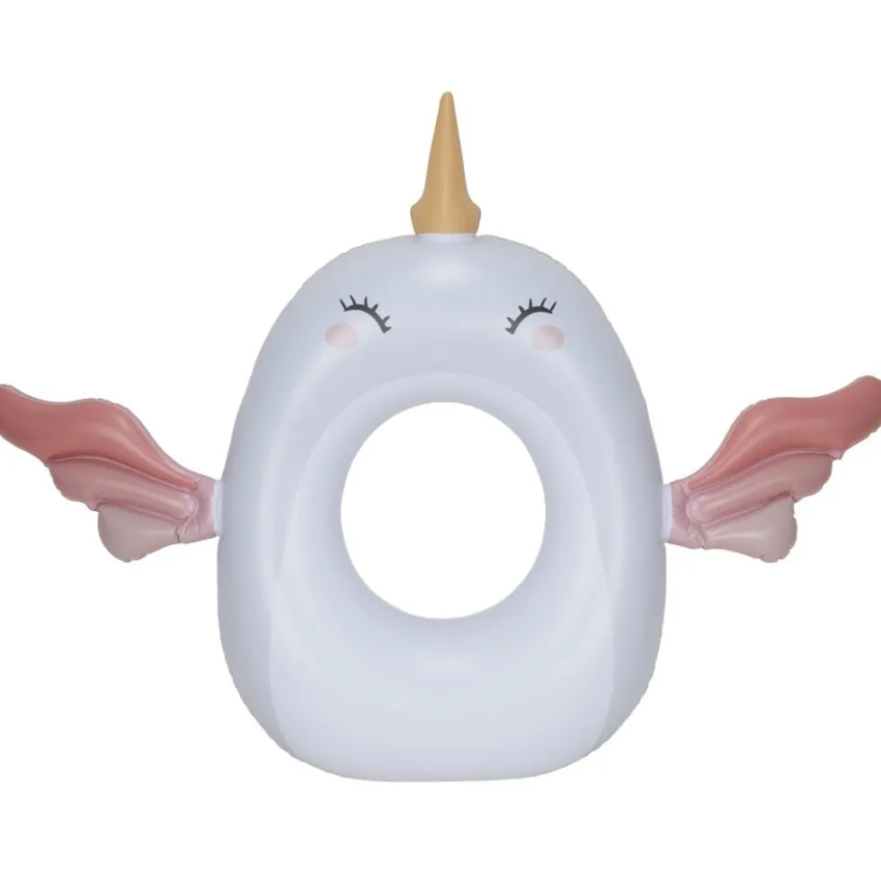 Bouée gonflable licorne Squichy plastique blanc et rose 91x116cm