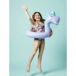 Bouée ronde enfant tête dinosaure plastique bleu Ø60cm