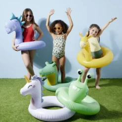 Bouée ronde enfant tête dinosaure plastique bleu Ø60cm