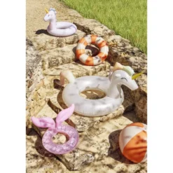 Bouée ronde en plastique ouverte design queue de sirène rose 48x55cm