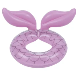 Bouée ronde en plastique ouverte design queue de sirène rose 48x55cm