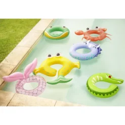 Bouée ronde en plastique ouverte design queue de sirène rose 48x55cm