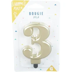 Bougie anniversaire chiffre 3 mat doré