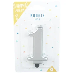Bougie anniversaire chiffre 1 mat argenté