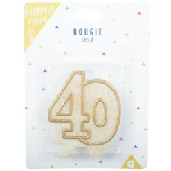 Bougie anniversaire chiffre 40 doré pailleté