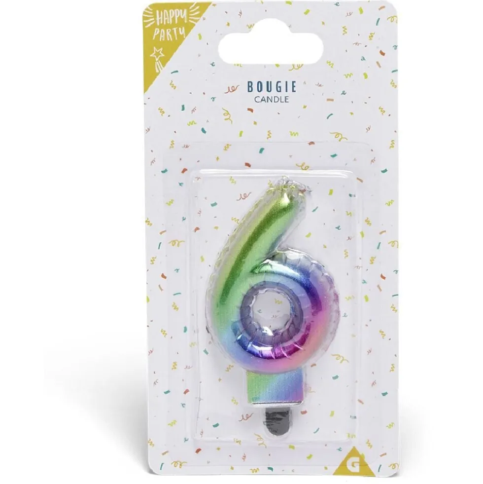 Bougie anniversaire chiffre 6 iridescent