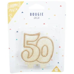 Bougie anniversaire chiffre 50 doré pailleté
