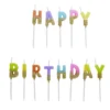 Bougie anniversaire lettres Happy Birthday multicolore et doré