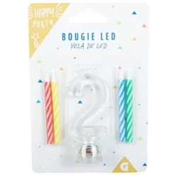 Bougie anniversaire lumineuse à led chiffre 2
