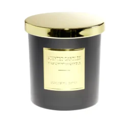 Bougie avec couvercle pot métallisé noir et doré senteur oud Ø25H