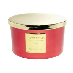 Bougie avec couvercle pot métallisé rouge et doré senteur fruits rouges 30H