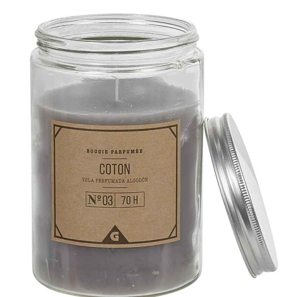Bougie blanche dans pot en pvc couvercle senteur coton