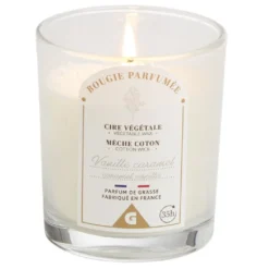 Bougie blanc ivoire dans verre senteur vanille Ø7xH8cm