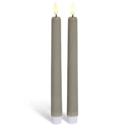 Bougie chandelle LED striée grise x2